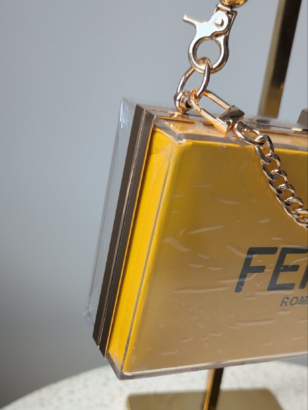 Upcycled Yellow Acrylic Box Bag with Black Braided Handle and Gold Chain - Picture 7 of 7